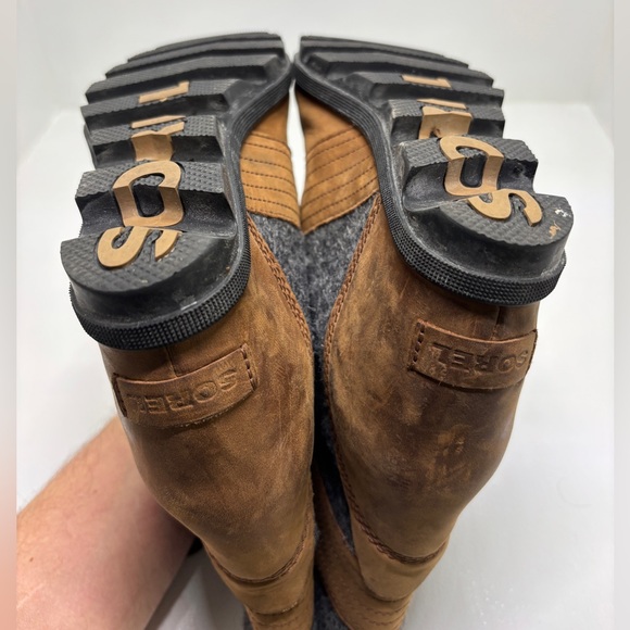 Sorel After Hours Wedge Boots Womens 9 Brown Leather Felt Lace Up NL3376 - Picture 10 of 11